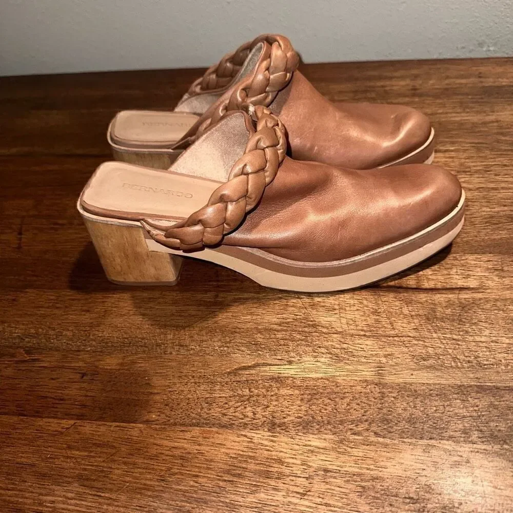 Bernardo Saffia Wood Leather Clog/Mule
